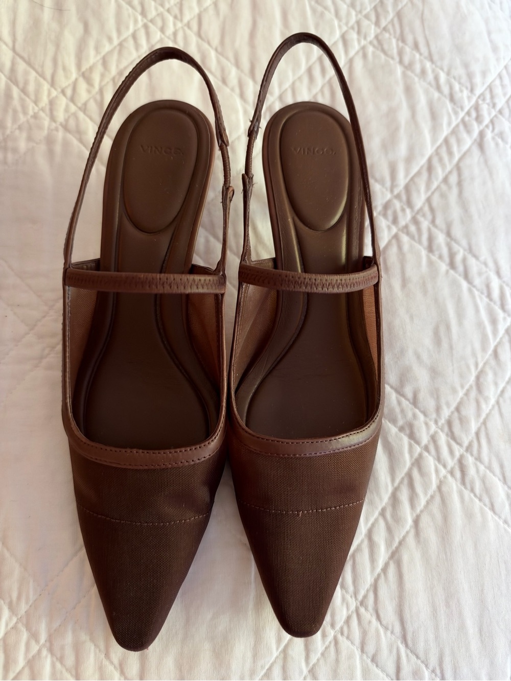 Vince Brown Pointed-Toe Slingback Mules